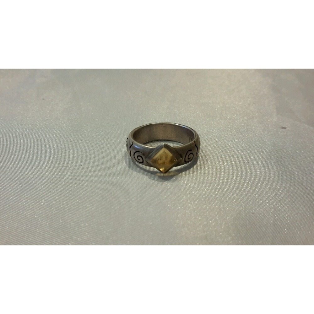 Stamped MWD citrine silver tone gemstone band ring 6 5.64g Boho swirl chevron